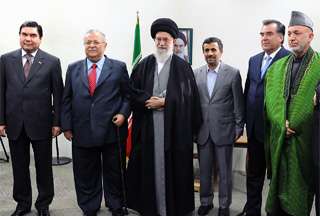 Leader of the Islamic Revolution Ayatollah Seyyed Ali Khamenei (3rd L) receives President Mahmoud Ahmadinejad and his counterparts from Iraq, Afghanistan, Tajikistan, and Turkmenistan.
