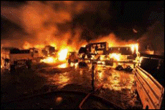 شکارپور،راکٹ حملے میں نیٹو کے 27 آئل ٹینکرز تباہ،2 افراد زخمی