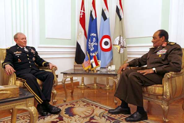 Field Marshal Mohammed Hussein Tantawi, right, head of Egypt