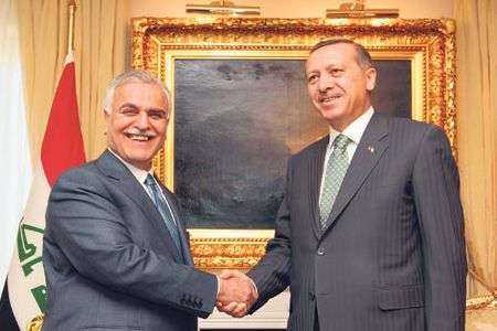 Iraqi Vice President Tariq al-Hashemi (L) and Turkish Prime Minister Recep Tayyip Erdogan (file photo)
