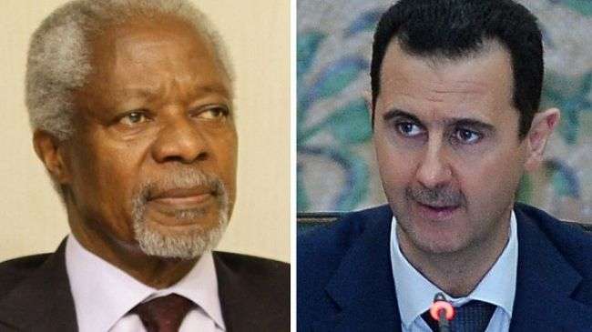UN-Arab League envoy Kofi Annan (L) and Syrian President Bashar al-Assad (file photos)