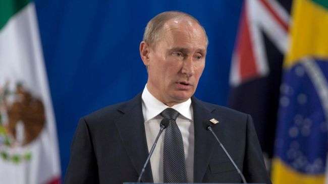 Russia’s President Vladimir Putin speaks during a press conference at the G20 summit in Los Cabos, Mexico on Tuesday, June 19, 2012.