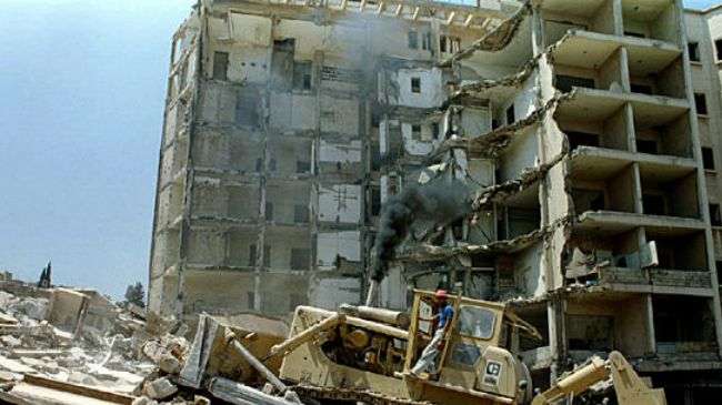 File photo of the blasted building of the American embassy in Beirut in 1983