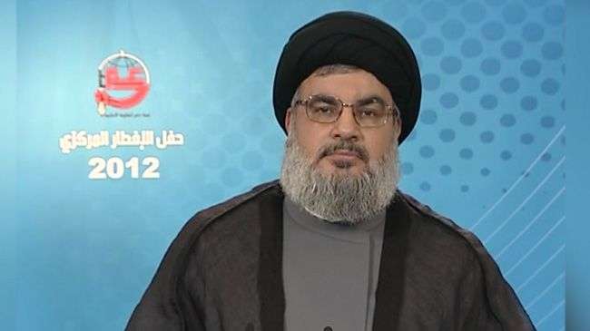 Hezbollah Secretary General Seyyed Hassan Nasrallah speaks on the 67th anniversary of the Lebanese Army’s foundation on August 1, 2012.