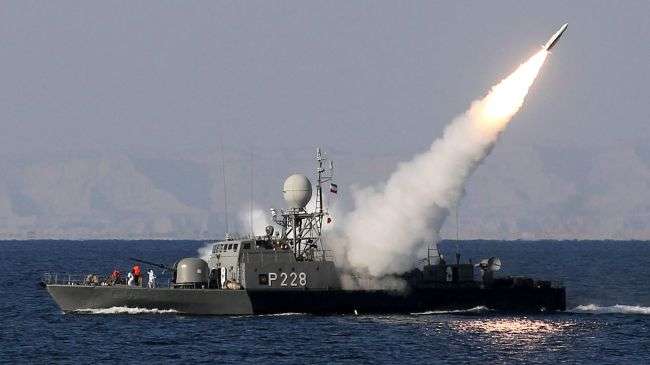 Iranian navy fires a Mehrab missile during the "Velayat-90" naval wargames in the Strait of Hormuz in southern Iran on January 1, 2012.