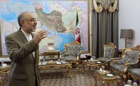 ایرانی وزیر خارجہ علی اکبر صالحی مہمانوں کا استقبال کرتے ہوئے