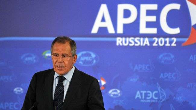 Russian Foreign Minister Sergei Lavrov speaks during a press conference on the side line of the Asia-Pacific Economic Cooperation (APEC) summit in Vladivostok on September 5, 2012.