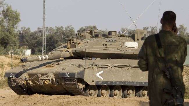 An Israeli tank stationed near the besieged Gaza Strip