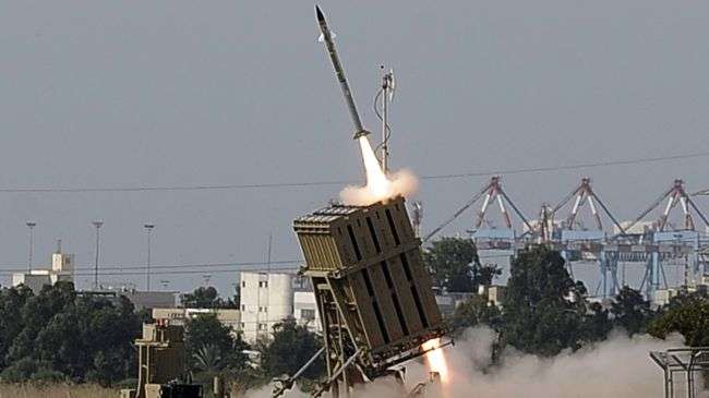 A missile is being launched from the Israeli Iron Dome missile defense system in the southern Israeli city of Ashdod following the firing of rockets from the Gaza Strip on November 16, 2012.