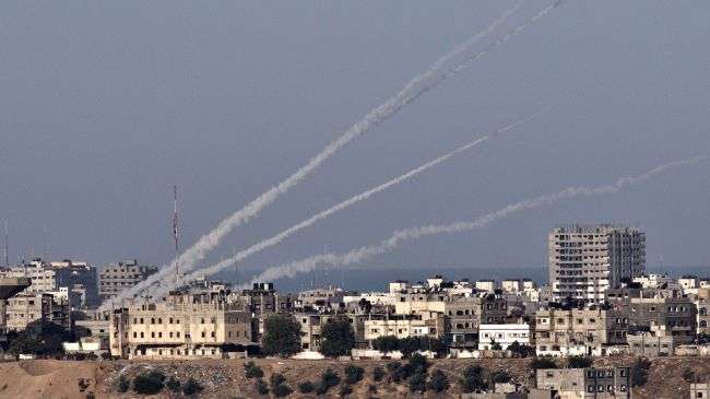 Rockets being launched from the Gaza Strip into Israel, November 16, 2012.