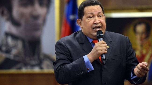 Venezuelan President Hugo Chavez speaks during a press conference in Caracas on October 9, 2012.