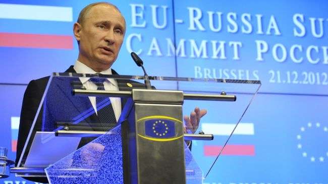 Russian President Vladimir Putin delivers a speech at the 30th EU-Russia summit in Brussels on December 21, 2012.