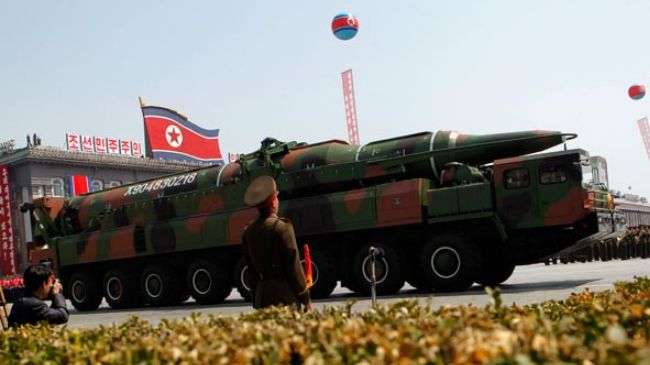 A North Korean vehicle carrying a new missile passes by during a mass military parade in Pyongyang to celebrate the centenary of the birth of the late North Korean founder Kim Il Sung, April 15, 2013.