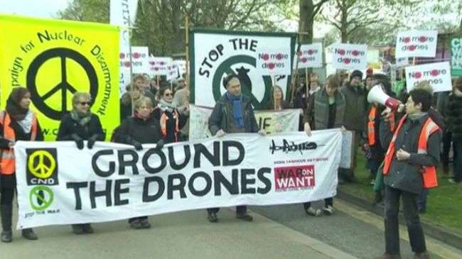 British protesters deplore govt. for using armed drones in Afghanistan