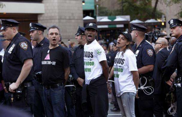 Occupy Wall Street protesters are detained for blocking traffic along 2nd Avenue in New York September 17 2013.