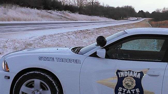 An Indiana State Police car parked on the side of an icy road (file photo)