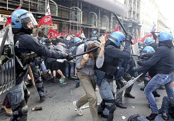 درگیری پلیس با معترضان در رم