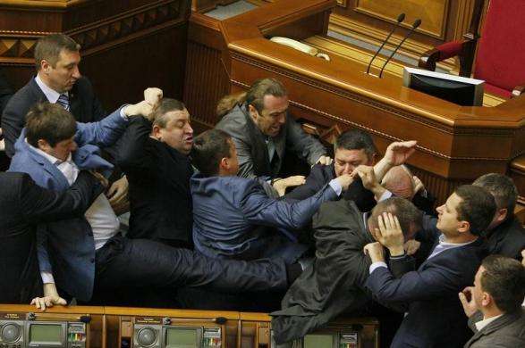 Deputies clash during a session of the parliament in Kiev April 8 2014