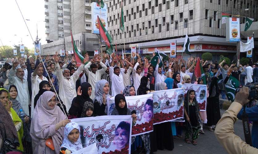 ایم ڈبلیو ایم کے تحت کراچی پریس کلب پر شیعہ نسل کشی کیخلاف منعقدہ احتجاجی مظاہرے کی تصویری جھلک