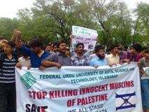 اسلام آباد کی فیڈرل یونیورسٹی کے طلبہ کا اسرائیلی جارحیت کیخلاف احتجاجی مظاہرہ
