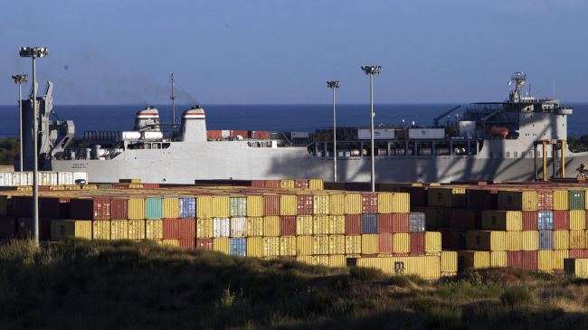 The US cargo ship, MV Cape Ray, arrives in the port of Gioia Tauro, southern Italy, on July 1, 2014, as it waits for the arrival of the Ark Futura ship from Syria to load Syrian chemical weapons materials to be destroyed.