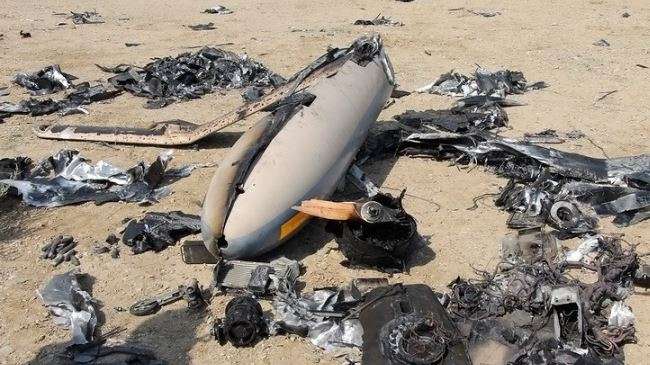 This photo shows the remainder of an Israeli spy drone recently downed by Iran in the central province of Isfahan.