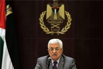 President Mahmoud Abbas addresses journalists in the West Bank city of Ramallah on July 13, 2014