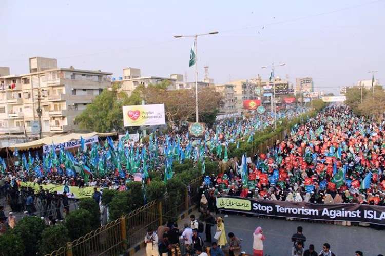 گستاخانہ خاکوں کیخلاف کراچی میں جماعت اسلامی کے شان مصطفیٰ ؐ ملین مارچ کے مناظر