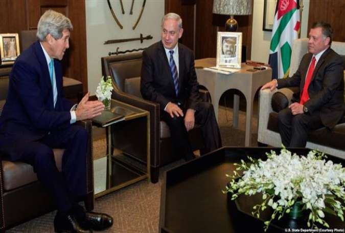 Jordan is one of two Arab countries having open relations with Israel. Above, US Secretary of State John Kerry (left) meets with Israeli Prime Minister Benjamin Netanyahu (C) and Jordan’s King Abdullah in Amman, Jordan, November 13, 2014.