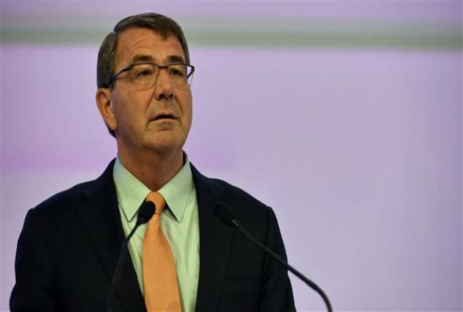 US Secretary of Defense Ashton Carter speaks during the first plenary session at the 14th Asia Security Summit, the International Institute for Strategic Studies (IISS) Shangri-La Dialogue 2015 in Singapore on May 30, 2015.