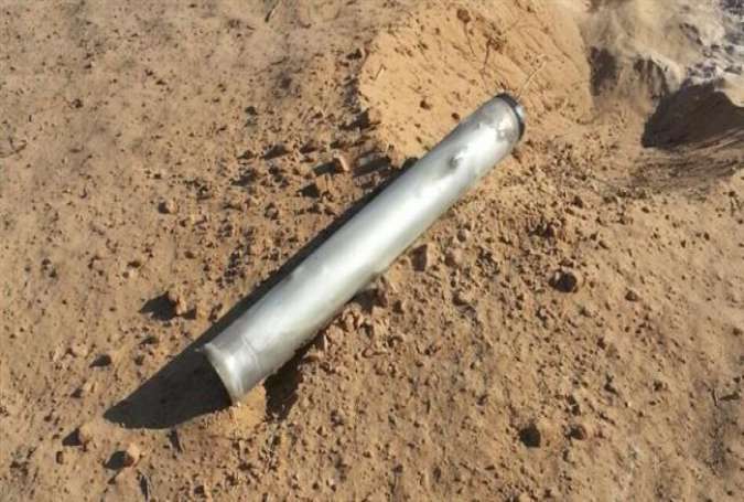 The remnants of a projectile that landed in open territory in the Eshkol Regional Council, southern Israel, on July 3, 2015.