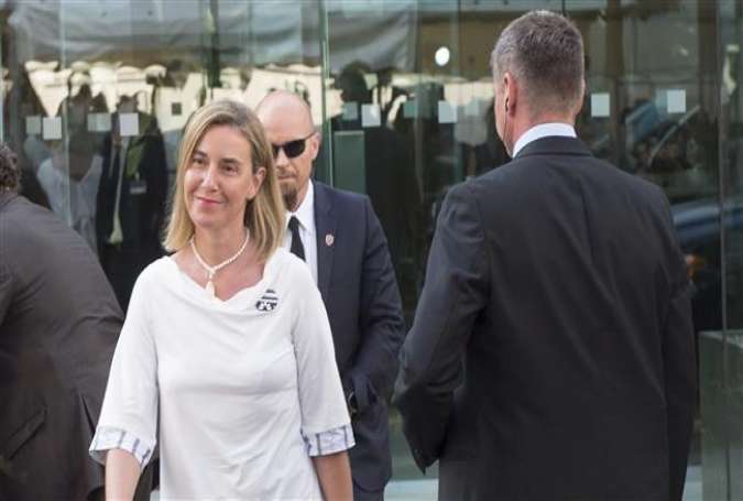 The EU foreign policy chief, Federica Mogherini, arrives at the Palais Coburg Hotel, the venue of the nuclear talks between Iran and the P5+1 countries, in the Austrian capital, Vienna, on July 5, 2015.