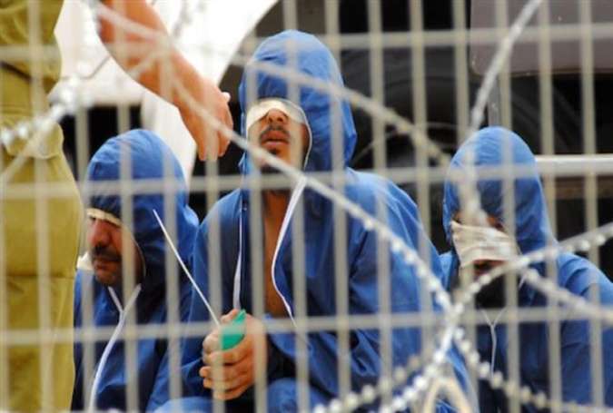 Palestinian prisoners in an Israeli military prison