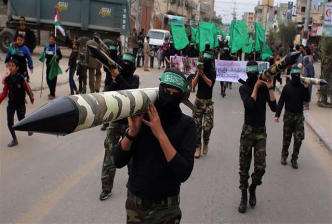 Palestinian fighters from the Ezzedine al-Qassam brigade, the armed wing of Palestine