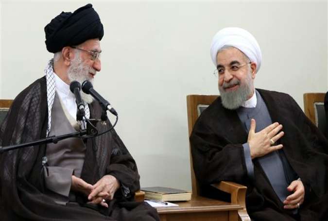 Leader of the Islamic Revolution Ayatollah Seyyed Ali Khamenei (L) meets Iranian President Hassan Rouhani, Tehran, July 14, 2015.