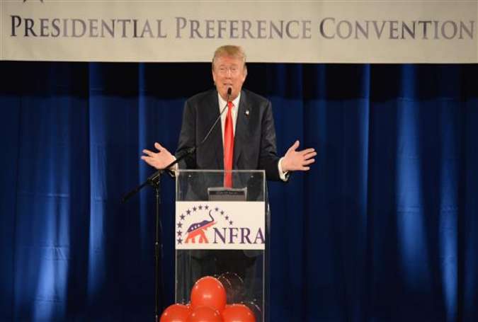 Republican US presidential candidate Donald Trump speaks at the National Federation of Republican Assemblies (NFRA) Presidential Preference Convention at Rocketown on August 29, 2015 in Nashville, Tennessee.
