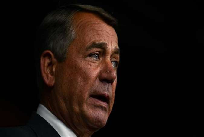 House Speaker John Boehner announces his resignation with tears in his eyes during a press conference on Capitol Hill September 25, 2015.