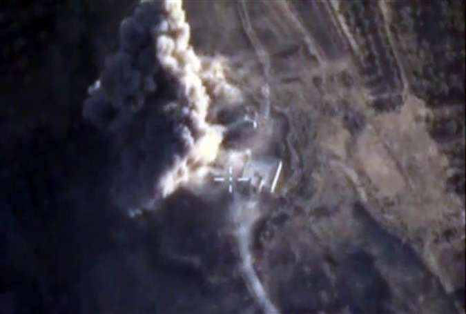 A video grab made on October 15, 2015, shows an image taken from footage made available on the Russian Defense Ministry.