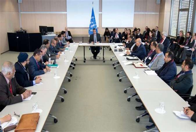 A general view of the room at the opening of peace talks between Yemeni warring sides in the city of Biel in northwestern Switzerland on December 15, 2015.