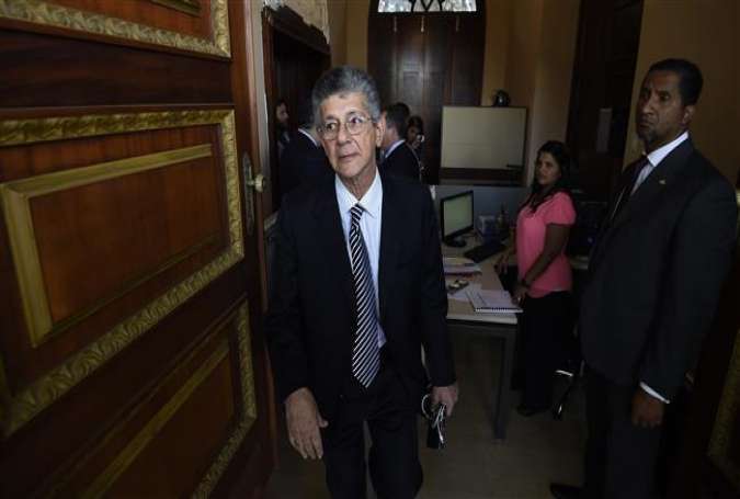 The new president of the National Assembly, Henry Ramos Allup, walks inside the Congress building in Caracas on January 6, 2016.