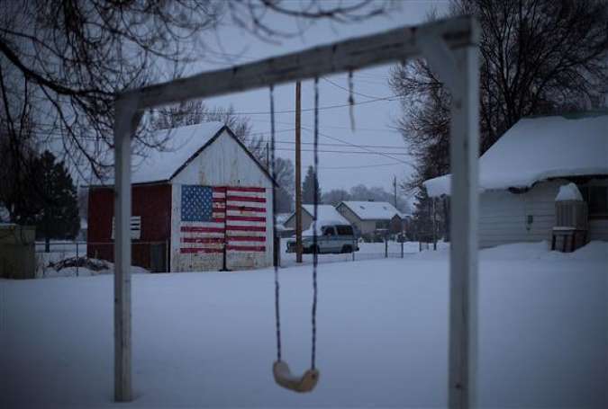 An American flag is painted on the side of an outbuilding on January 5, 2016 in Burns, Oregon.