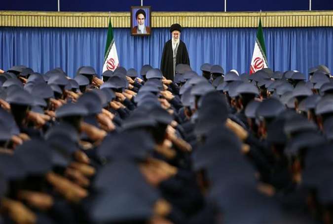 Leader of the Islamic Revolution Ayatollah Seyyed Ali Khamenei meets with commanders and staff of the Islamic Republic of Iran Air Force, Tehran, February 8, 2016.