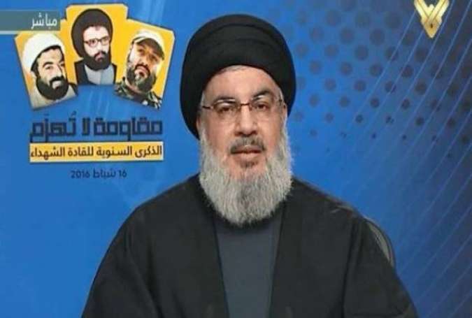 Seyyed Hassan Nasrallah, the secretary general of the Lebanese resistance movement Hezbollah, addresses the Lebanese nation, February 16, 2016.