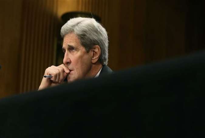 US Secretary of State John Kerry listens to comments during a Senate Foreign Relations Committee hearing, on Capitol Hill February 23, 2016 in Washington, DC.