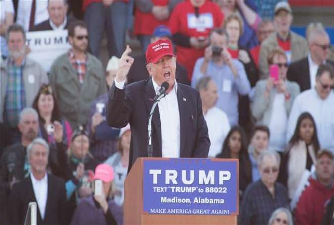 Republican presidential hopeful Donald Trump speaks at a campaign rally at the Madison City Schools Stadium on February 28, 2016 in Madison, Alabama.