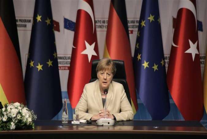 German Chancellor Angela Merkel gives a press conference after visiting Nizip 1 refugee camp on the Turkish-Syrian border, in Gaziantep on April 23, 2016.