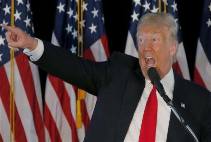 US Republican presidential front-runner Donald Trump speaks in Warwick, Rhode Island, on Monday, April 25, 2016.