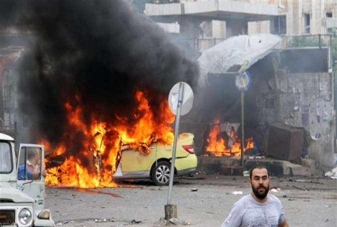 Flames at the site of multiple bombings in the Syrian city of Tartous.