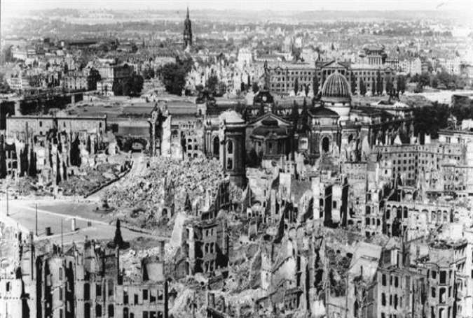 A view of the German city of Dresden after being bombed during the World War II