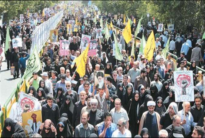 Iranians are seen during International Quds Day rallies in the capital, Tehran, in June 2015.